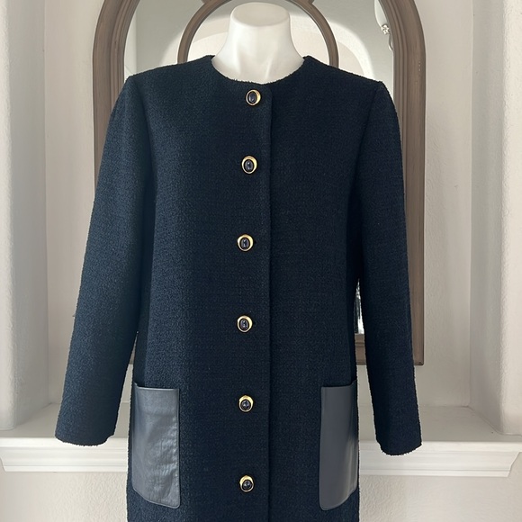 St. John Leather-Pocket Bracelet-Sleeve Textured Tweed Jacket Size 14 NEW $1,995 - Picture 10 of 14